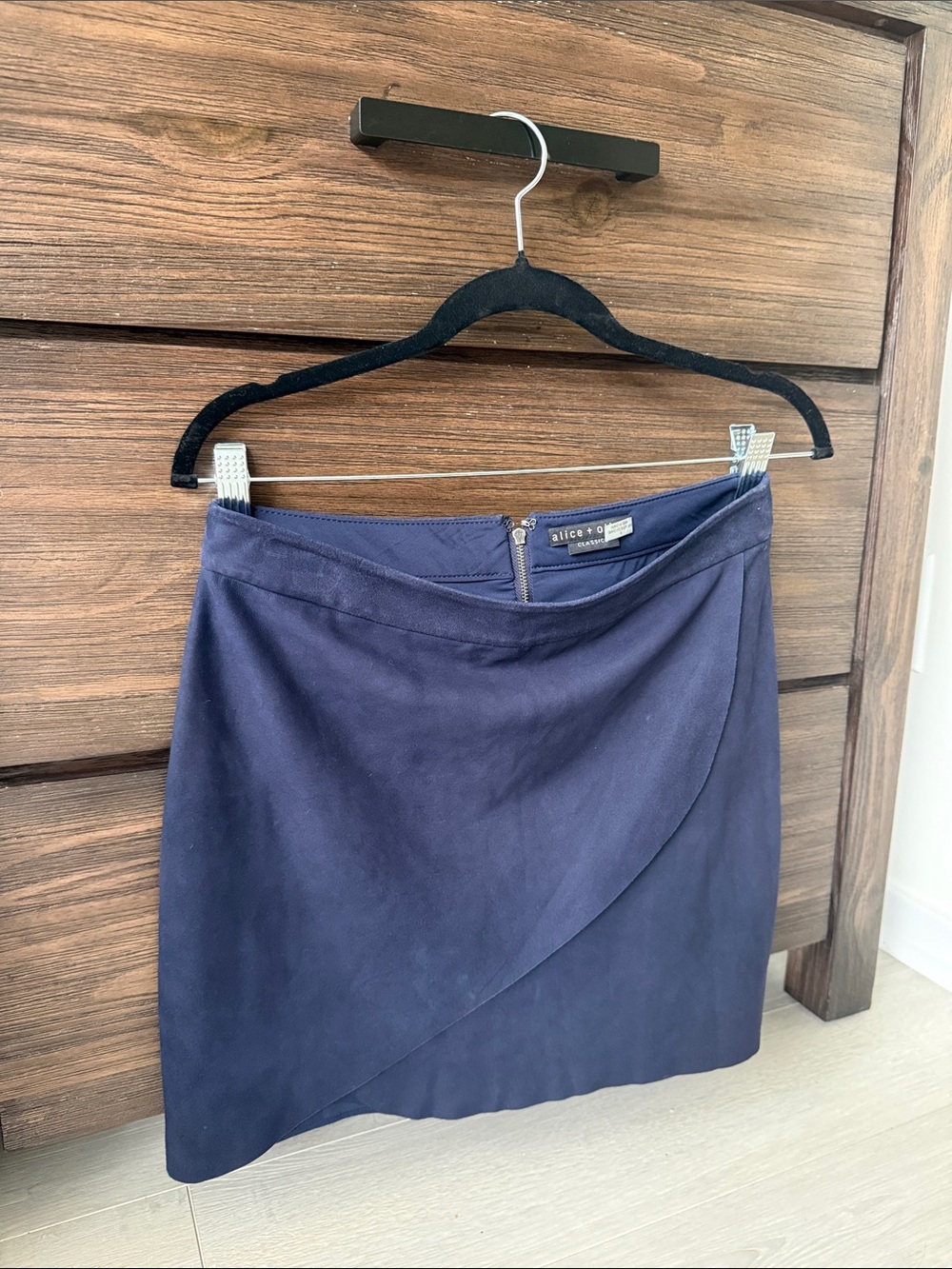 Alice + Olivia Navy Suede Wrap Mini Skirt